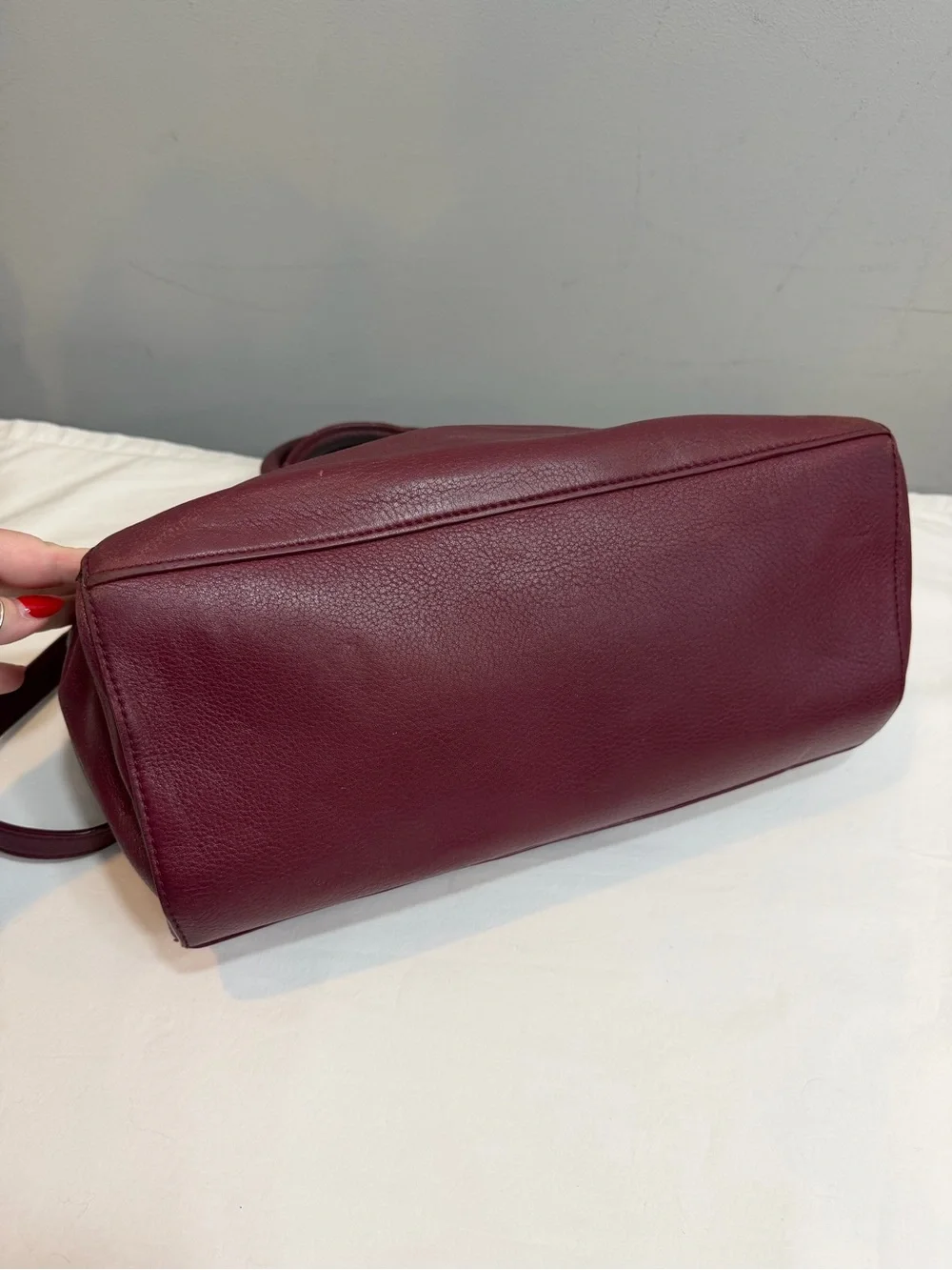 Tory Burch burgundy red Mercer Double Zip Dome Pebbled Leather Satchel/Crossbody